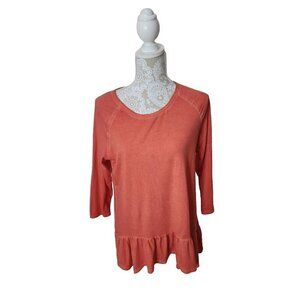 Hannah Peplum Top 3/4 Sleeve Orange Sun Washed Rinse Women's Medium